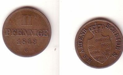2 Pfennige Kupfer Münze Sachsen Altenburg 1848 G s/ ss