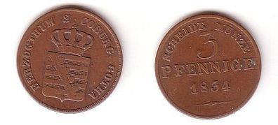 3 Pfennige Kupfer Münze Sachsen Coburg Gotha 1834 f. ss