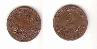 2 Pfennige Kupfer Münze Sachsen Coburg Gotha 1856 fast sehr schön