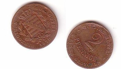 2 Pfennige Kupfer Münze Sachsen Coburg Gotha 1870 B ss