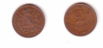 2 Pfennige Kupfer Münze Sachsen Coburg Gotha 1856 sehr schön