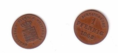 1 Pfennig Kupfer Münze Sachsen Meiningen 1868 ss+