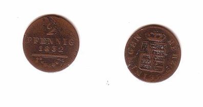 2 Pfennige Kupfer Münze Sachsen Meiningen 1832 s/ ss