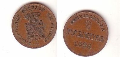 2 Pfennige Kupfer Münze Sachsen Meiningen 1870 ss