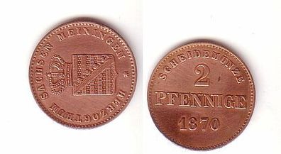2 Pfennige Kupfer Münze Sachsen Meiningen 1870 ss/ vz
