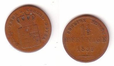 1 1/2 Pfennige Kupfer Münze Sachsen Coburg Gotha 1835 s/ ss