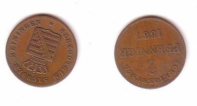 2 Pfennige Kupfer Münze Sachsen Meiningen 1867 f. ss