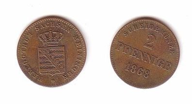 2 Pfennige Kupfer Münze Sachsen Meiningen 1868 ss