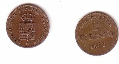 2 Pfennige Kupfer Münze Sachsen Meiningen 1868 ss+