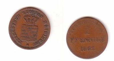 2 Pfennige Kupfer Münze Sachsen Meiningen 1862 s/ ss