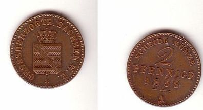 2 Pfennige Kupfer Münze Sachsen Weimar Eisenach 1858 A ss