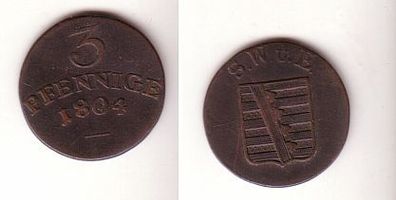 3 Pfennige Kupfer Münze Sachsen Weimar Eisenach 1804 ss