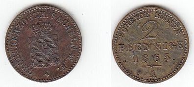 2 Pfennige Kupfer Münze Sachsen Weimar Eisenach 1865 A ss+