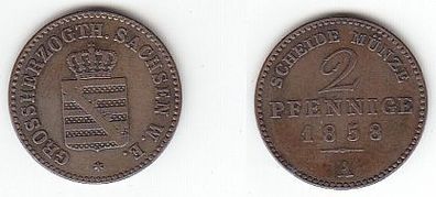 2 Pfennige Kupfer Münze Sachsen Weimar Eisenach 1858 A ss-