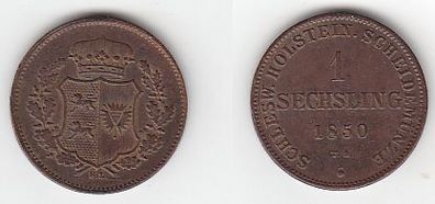 1 Sechsling Kupfer Münze Schleswig Holstein 1850 ss
