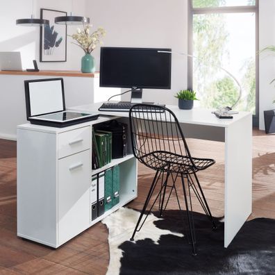 Wohnling Schreibtisch Regal Eckschreibtisch Weiß Bürotisch 120 cm Home Office