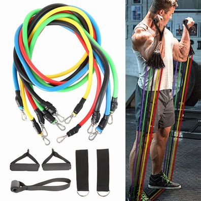 11tlg Resistance Fitnessbänder Expander Set Tube Gymnastikband Yoga Latexband DE 