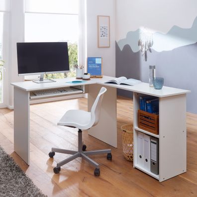 Wohnling Schreibtischkombination 140 cm Eckschreibtisch Bürotisch Weiß PC Tisch