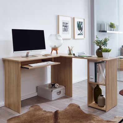 Wohnling Schreibtischkombination 140 cm Eckschreibtisch Bürotisch Sonoma Tisch