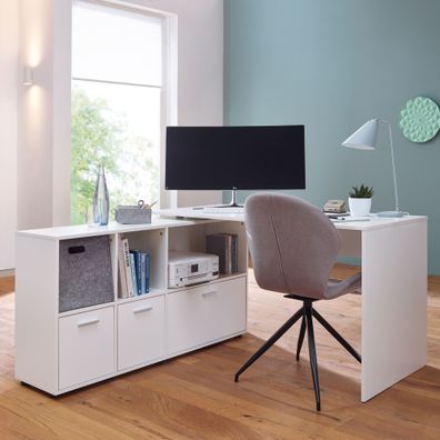 Wohnling Eckschreibtisch 136 cm Büro Schreibtisch Weiß Winkel Tisch Home Office