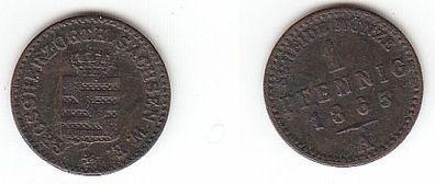 1 Pfennig Kupfer Münze Sachsen Weimar Eisenach 1865 A f. ss