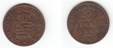 2 Pfennige Kupfer Münze Sachsen Weimar Eisenach 1865 A f. ss