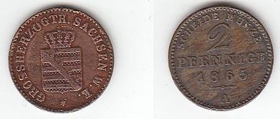 2 Pfennige Kupfer Münze Sachsen Weimar Eisenach 1858 A schön / sehr schön