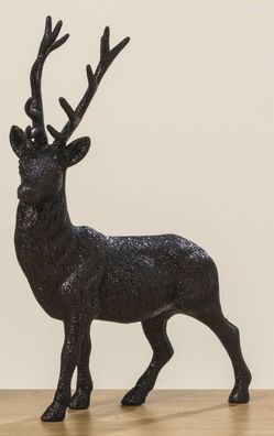 Hirsch ROBERT Schwarz glänzend 40 cm Kunststoff Deko Figur Weihnachtsdeko