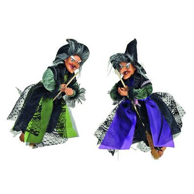 Deko Hänger Fensterbild Halloween Hexe mit Besen Hut Kleid lila oder grün NEU