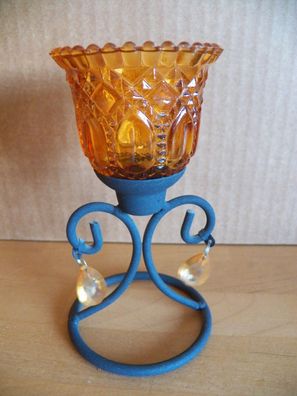 Teelicht- Votivkerzenhalter Gestell mattes Metall Glas orange ca. 15cm hoch