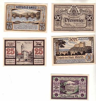 5 Banknoten Notgeld der Stadt Greiz 1921