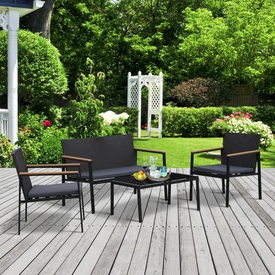 Outsunny® Garten Möbelset 4-teilige Sitzgruppe Sitzgarnitur 3 Sofa Couchtisch PP