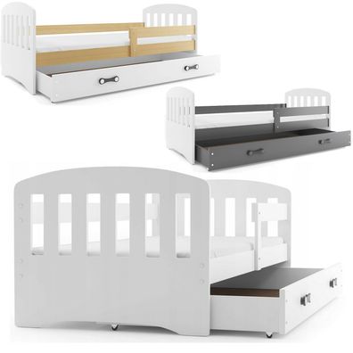 Kinderbett classic mit Matratze und Schublade 160x80 weiß-graphit