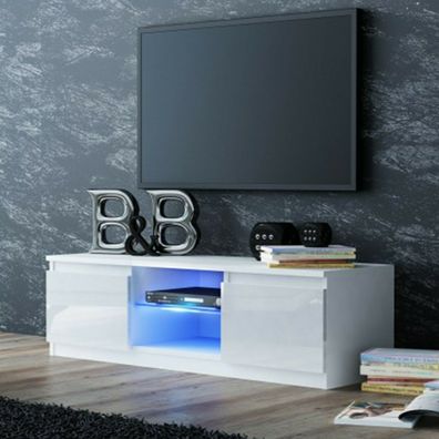 TV Schrank Lowboard Fernseher Hochglanz Schrank Möbel LED 120cm weiß