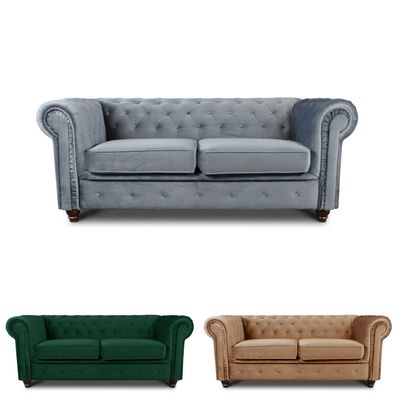 Sofa Chesterfield Asti 2-Sitzer, Couchgarnitur 2-er, Sofagarnitur, Couch, Velours