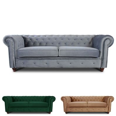 Sofa Chesterfield Asti 3-Sitzer, Couchgarnitur 3-er, Sofagarnitur, Couch, Velours
