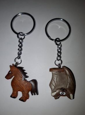 1 Schlüsselanhänger Pferd Fledermaus Tiere Holzanhänger Tier Pony Schlüsselring