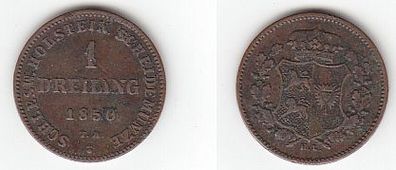 1 Dreiling Kupfer Münze Schleswig Holstein 1850 T.A. sehr schön