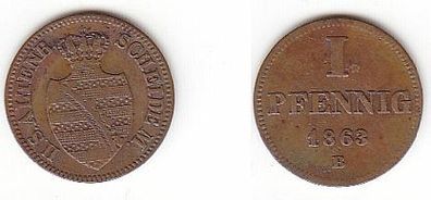 1 Pfennig Kupfer Münze Sachsen Altenburg 1863 B s/ ss