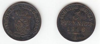 3 Pfennig Kupfer Münze Schwarzburg Sondershausen 1846 A f. ss