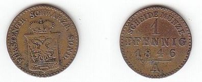 1 Pfennig Kupfer Münze Schwarzburg Sondershausen 1846 A f. ss