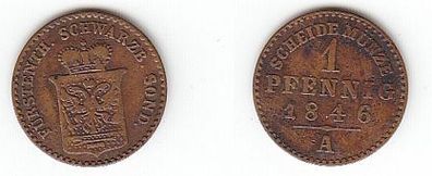 1 Pfennig Kupfer Münze Schwarzburg Sondershausen 1846 A ss-