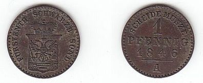 1 Pfennig Kupfer Münze Schwarzburg Sondershausen 1846 A f. ss/ ss-