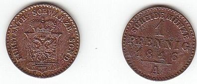 1 Pfennig Kupfer Münze Schwarzburg Sondershausen 1846 A s/ f. ss