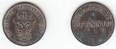 1 Pfennig Kupfer Münze Schwarzburg Sondershausen 1846 A s/ ss