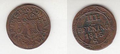 3 Pfennige Kupfer Münze Worms 1845 S ss