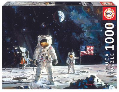 Puzzle - First men on the moon - 1000 Teile Astronauten, Mond, All, Educa # 18459