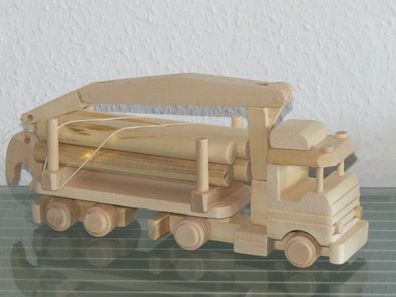 LKW Holztransporter Laster Lastwagen Truck mit Anhänger Auto Modellauto Holz