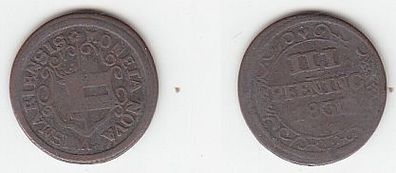 3 Pfennig Kupfer Münze Wismar 1830 H.M. s/ ss