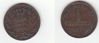 1/2 Kreuzer Kupfer Münze Württemberg 1871 ss